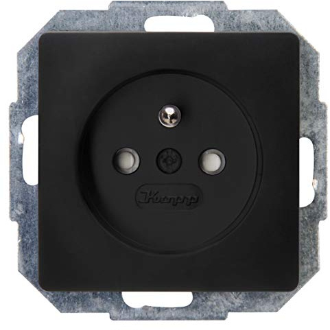 Kopp Paris Mittenschutzkontakt-Steckdose, 1-fach, mit Berührungsschutz, 16A, 250V~, IP20, schwarz, matte Oberfläche, 921150086