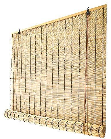 GEREP Natural Schilf Vorhang,Bambusrollo Bambus Raffrollo,Rollo Bambus Handgewebt,Sonnenschutzrollos,Atmungsaktiv/A / 1.5×3m/59.1×118.1in