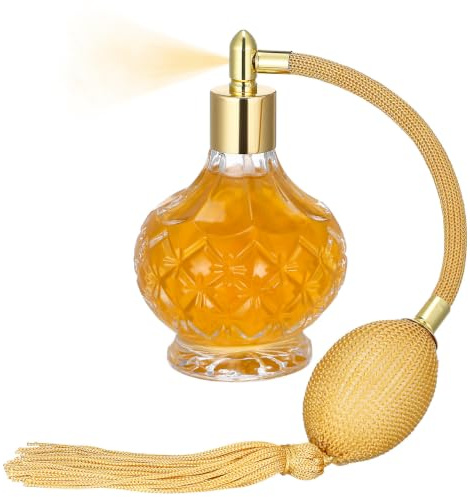 Lurrose 80ML Parfüm Zerstäuber Nachfüllbar Pumpball Vintage Sprühflasche | Elegante Glas Parfümflasche in Beige, tragbarer Duftzerstäuber für Damen Herren, Reise Parfümspray zum einfachen Nachfüllen