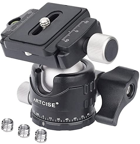 Tête de trépied à profil bas, diamètre de bille ARTCISE EB30S 30 MM mini rotule tout en métal, plaques à dégagement rapide 1/4 , vis de conversion 3 pièces 1/4  à 3/8 