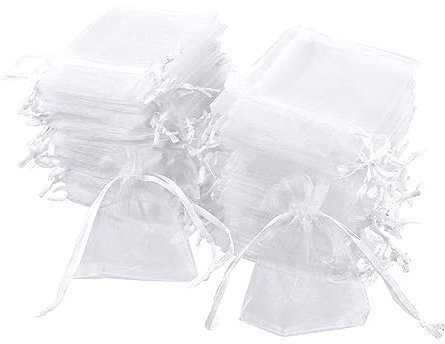 Carehabi - 100 Stück Organzasäckchen, Weiß Organzabeutel, 7 x 9 cm, Geschenkbeutel Organza, Schmuckbeutel, Hochzeit Säckchen, Lavendelsäckchen Säckchen, Hochzeitsbevorzugung