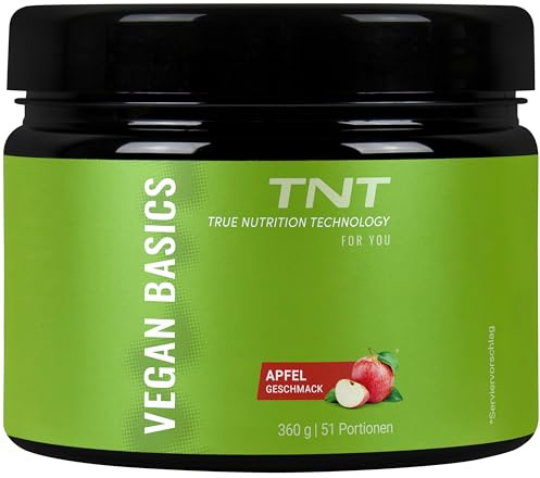 TNT Vegan Basics - Multivitamin Komplex Pulver - 360g - Apfel-Geschmack | Basisversorgung abgestimmt auf veganen Lebensstil - Vitamine, Mineralien + Creatine Monohydrate Creapure® - Made in Germany