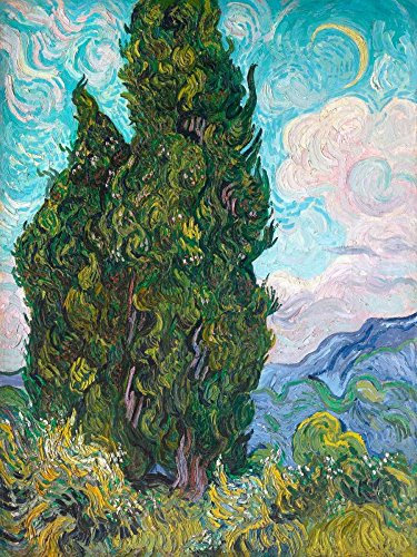 Kunstdruck auf Holz, Zypressen, Van Gogh Vincent – Landschaft, vertikales Bild, Zypressen, Kunstdruck, 73 x 55 cm