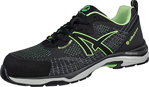 Albatros Splendid Green GH Low återvunnen arbetssko säkerhetssko S1P ESD HRO SRC fiberglaslock halkfri metallfri vegansk unisex, Svart grön, 44 EU