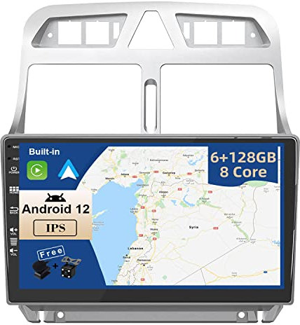 JOYX – [6G+128G] – Android 12 bilradio passar Peugeot 307 SW CC (2002–2013) – Trådlös Carplay/Android Auto – kamera och MIC – IPS 9 tum 2 Din – DSP rattstyrning WiFi DAB fast båt 360-kamera