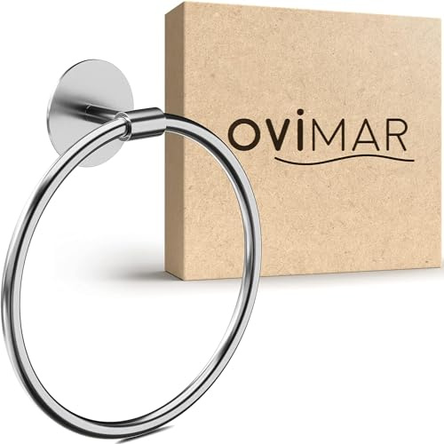ovimar Handtuchring Bovbjerg rund | Edelstahl Silber | Handtuchhalter ohne Bohren zum Kleben | modernes Design | Wandbefestigung | für das Badezimmer, Gäste WC oder Küche