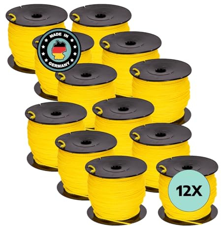 AWOTEX Pflasterschnur Gelb 2,00 mm I 12 Rollen à 100 Meter I Richtschnur für Pflastern I langlebig & reißfest I Polypropylen Bauschnur auf PVC Rolle I Maurerschnur für Wasserwaage