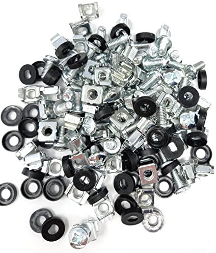 50pcs. M6 Rack Fixing Set, Captive Cage Nuts Bolts Screws & Washers for Data Cabinets, Music Instruments. AMP, Equalisers, CD Player etc. (Silver)