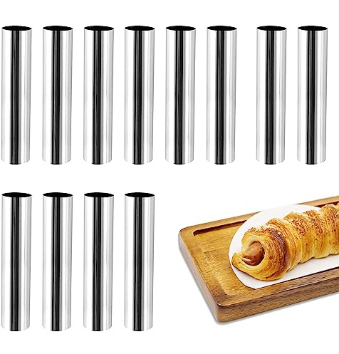 RNHDLY 12 Stück Cannoli Backform, Schillerlockenform Edelstahl Cannoli Röhrchen Klein Schaumrollen-Formen für Sahnehorn Croissant Backform