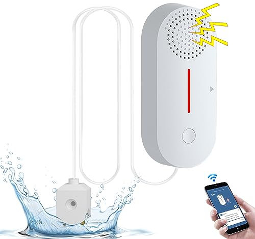 Cuteefun Water Leak Detector WiFi, Low Water Level Alarm, 100dB Loud Water Alarm, Water Sensor with Remote Tuya/Smart Life App Monitoring, Wireless Water Detector for Kitchen, Bathroom, Basement