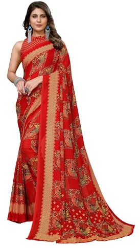 Yashika Sari tendance imprimé georgette violet avec chemisier pour femme, Rouge 08, taille unique
