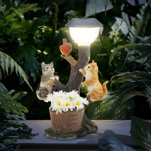 Solar Cat Garden Ornaments,Garden Solar Lights Animal Climbing Statue,Ornaments Outdoor,Waterproof Resin Figurines for Patio Lawn Yard Porch Pond Deck,Decorations for Balcony Art,Gifts for Women Mum