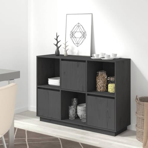 Sideboard,Buffet,Küchenlagerschränke,Konsolenschränke,TV-Schränke,Media-Schrank,Büro-Schrank,Kaffee-Kabinett,Aktenschrank,für Wohnzimmer,Küche,Badezimmer, Grau 110,5x35x80 cm Massivholz Kiefer