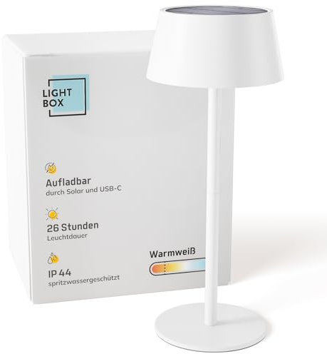 Lightbox LED lampe de table d'extérieur | Ø 13 cm | lampe d'extérieur sans fil avec solaire | variateur tactile à 3 niveaux | lampe de table alimentée par batterie (4 W, 300 lm, 3000 K) en métal /