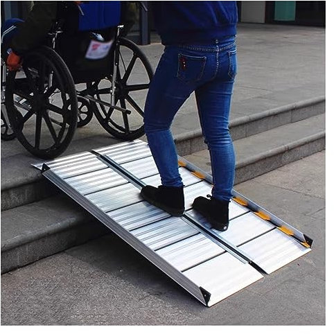 Schwellenrampe,rutschfeste Aluminium-Rollstuhlrampen,Faltbare Schwellenrampe für den Mobilitätszugang,Nennkapazität 600 LB (Farbe: Silber,Größe: 152 x 75 cm)