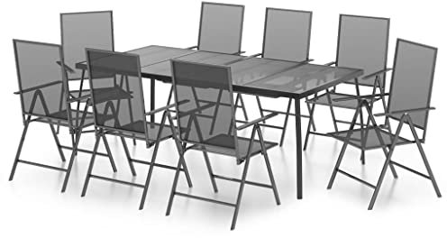 Makastle 9-TLG. Gartenmöbel Set Stühle mit Tisch, Garten Sitzgruppe für 8 Personen, Essgruppe Sitzgarnitur Gartengarnitur Garten Loungemöbel für Terrasse und Balkon, Anthrazit Stahl