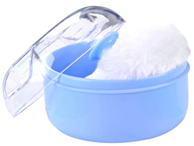 Soplo De Polvo Para Polvo De Talco, Caja De Soplo De Portátil Bebé Suave Cara Cuerpo Cosmético Puff Esponja Caja Redonda Bebé Puff Contenedor Azul