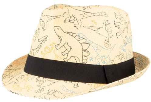 Breiter Sombrero de paja para niños de verano – Sombrero Trilby con diseño de dinosaurio – para niño y niña, dino, 52