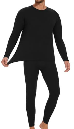 HIPOWER Thermal Underwear Mens Set Top Bottom Long Johns Warm Base layer Fleece Lined Set Vests Leegings Trousers for Cold Winter Wear and Skiing Running Workout Black