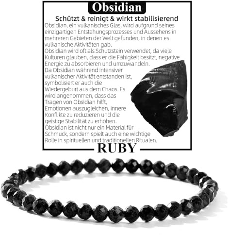 RUBY Perlenarmband Damen - Hochwertiges 4mm Edelstein Armband aus Facettierten Echten Natursteinen - Inklusive Geschenkbox Geschenk für Sie