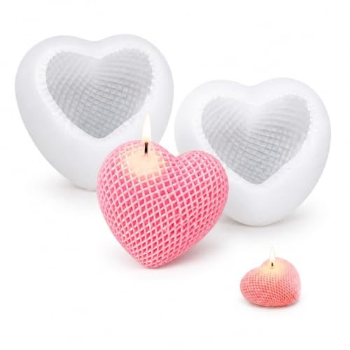 Wjelet 2 Stück Herz Silikonformen Gießformen, Kerzen Silikonformen DIY Silikon Gießform Seifenform, Kerzenformen zum Gießen Herz für DIY Seife,Schokolade,Kuchen Dekoration, Weiß