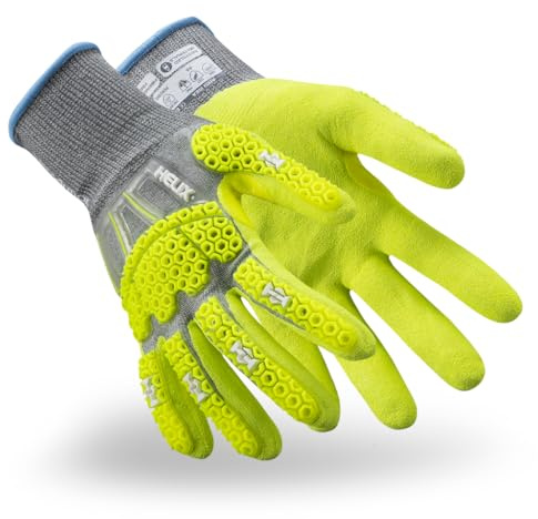 HexArmor Helix 3014IMP Low-Profile Impact Gloves – ANSI A6 Cut Protection, Slim i2™ Impact Technology, Recycled Knit Shell, Fiberglass-Free, Sandy Nitrile Grip | Large