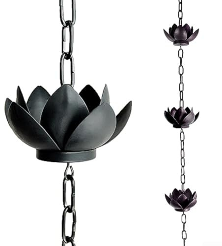 Lotus Regenkette, Metall Regenketten für Dachrinnen mit 5 Blumen, Verstellbare Regenfängerkette für Traufenablauf, Ersatz für Fallrohr, Außendekoration