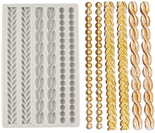 MYPRACS Rope Silicone Mould Pearl Mould Pie Crust Impression Mat Fondant Moulds Rope Border Fondant Braid Mould for Cake Decorating Cupcake Topper Chocolate Gum Paste Candy Polymer Clay Set of 1