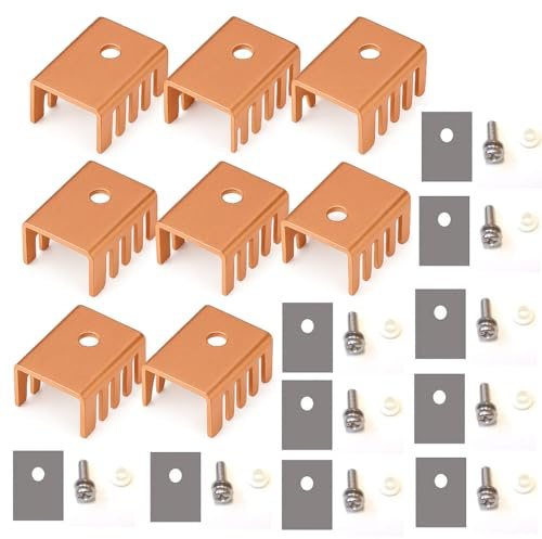 Easycargo 10pcs TO-220 Heatsink Copper + Insulator Mounting Screws Kits for LM317 LM317t L7805 L7812 Voltage Regulator, IRFZ44N 3205 520N 630 1404 MOSFET Transistor (19mmx14mmx10mm)