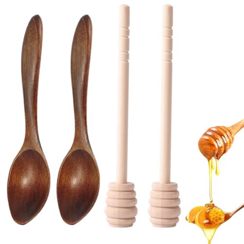 RAXLUPO 4 Pezzi agitatori per Miele Cucchiaio da Miele in Legno Legno Agitatori per Miele Bastoncini di Miele a Spirale agitatori con Bastoncini di Miele per Marmellata di miele e Regali di Vasetto