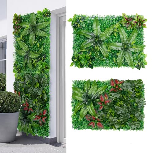 Lnopever 2 StüCk KüNstliche Pflanzenwand Paneele,60 X 40 cm-Kunstpflanze HäNgend Deko Vorhang,Realistische Pflanzwand Dekor FüR Innen Und AußEn,Hochzeit, KüChe, Garten, Party Wanddekoration