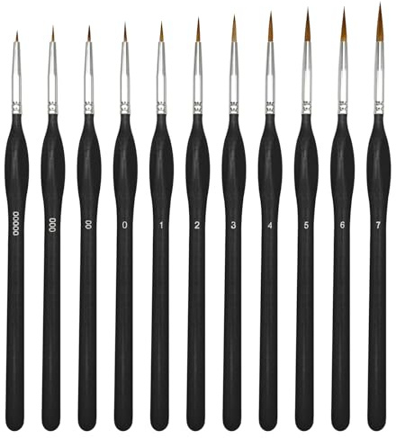 11 Stück Feiner Detail Pinsel Set, Miniatur Pinsel,Extra Feine Pinsel Pinselset Acrylfarben Malen für Acryl Aquarell Modellbau Ölfarben Wasserfarben Miniaturen (Schwarz)