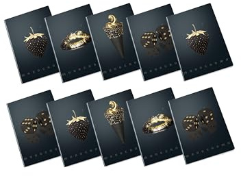 Pigna, Maxi-anteckningsbok monokrom guld, A4, papper invändigt 100 g/m², 72 sidor + försättsblad, invändigt 0Q, rutmönster 5 mm med marginal, blandade motiv, förpackning med 10