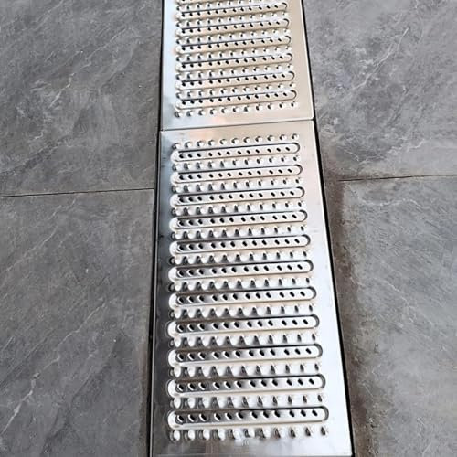 Canaleta Agua Rejilla Metálica para Desagüe de Zanjas, Rejilla de Alcantarillado Exterior Rectangular, Rejilla de Canal de Drenaje de Alta Resistencia para Calzada, Hormigón, Áreas Comerciales(45cm(17
