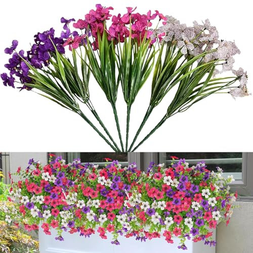 ClcIosis 6 PCS Kunstblumen für Draußen, Künstliche Blumen für Draußen Künstliche Balkonpflanzen Kunstblumen Balkon Dekoration für Balkon, Schlafzimmer Wohnzimmer Tisch Fensterbank Terrasse Garten