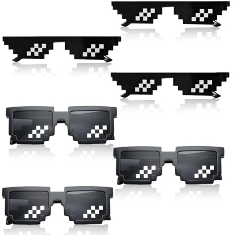 DIYCUT 6 Piezas Gafas Pixel Mosaico Sol, Gafas Juguete, Gafa Fiesta Divertidas, Accesorios Fiesta, para Juegos de Rol, Carnaval, Halloween y Disfraces