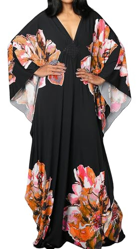 Bsubseach Vestido de playa caftán con estampado étnico para mujer, talla grande, salida de baño, Talla única