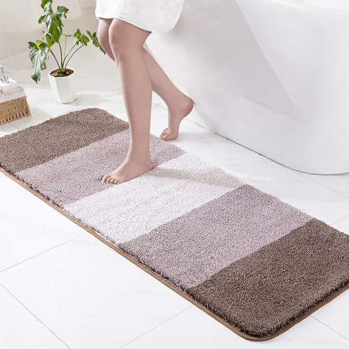 Exclusivo Mezcla Tapis de Bain en Microfibre - Antidérapant, Absorbant et Extra Doux, Séchage Rapide et Lavable en Machine, pour Salle de Bain, Douche et Déco, 60 x 180 cm, Brun