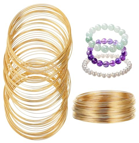 100 Loops Golden Beading Wire for Jewelry Making, 0.6mm/22-Gauge Memory Wire, Beading Memory Wires for Bracelets, Necklaces, Art Creations, DIY Handmade Products