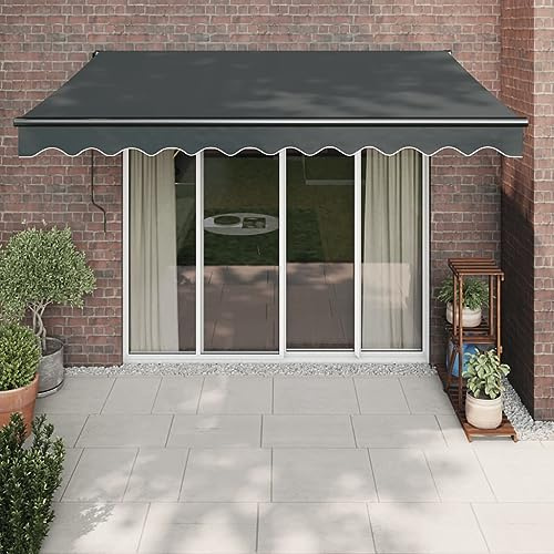 Tenda da sole a scomparsa, 3,5 x 2,5 m, motorizzata, manuale, per balcone, copertura in tela resistente, tessuto antracite e struttura in alluminio