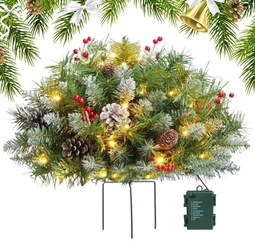 Christmas Tree Filler, Artificial Illuminated Christmas Filler | 16 Inch Pre-Lit Tree with Stand,Outdoor Illuminated Planter Filler, Battery Powered for