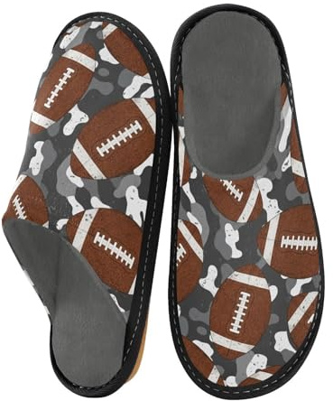 JUNZAN Pantofole a forma di pallone da calcio americano, da donna, in memory foam, per camera da letto, interni, grigio mimetico, Grigio mimetico, 9-10 Women/10-11 Men
