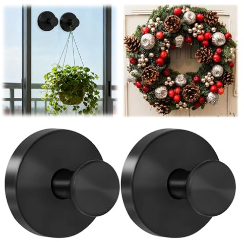 Wnzdp 2Pcs Suction Cup Hooks, Removable Suction Hooks for Bathroom Shower Holder Towel Hanging, Waterproof Bathroom Hooks for Kitchen Glass Door(Black)