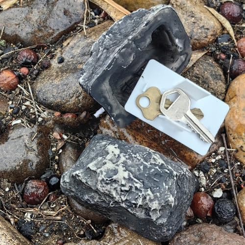 Pumixiy Hollow Fake Rock Key Holder Hide a For SPARE Key Safe Box Outdoor Garden Stone Look Resin Waterproof for Home Security Concealed Storage Grey