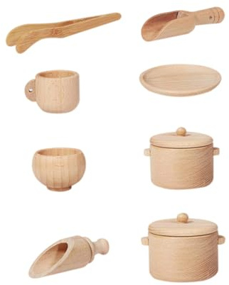 FELTECHELECTR Jeux Bois pour Garçon Fille Ustensiles de Cuisine Miniatures Ludiques et Éducatifs Vaisselle Bois Polie pour Développement Sensoriel et Interaction Parent-garçon Fille