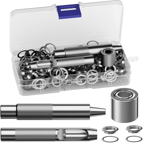 100 Set Grommet Tool Kit, 10mm Eyelet Punch Kit, Grommets Eyelets Kit with 3pcs Grommet Punch Tool, Tarpaulin Repair Kit Eyelet Set for Clothing, Bags, Shoes, Hats, Ribbons, Belts, tarpaulins, etc.