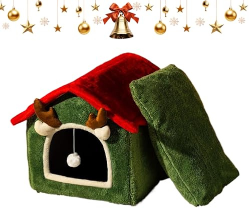 Casa para Gatos de Invierno de Navidad – Mascotas Lavables Desmontables en Clima frío | Cueva Interior para Gatos para Navidad | para Dormitorio, salón, balcón, Juego, Descanso, 1,5 a 4 kg, pequeñas