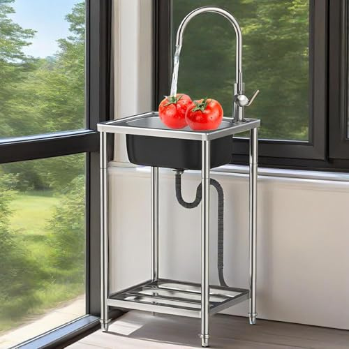 Lavabo multifonction en acier inoxydable,Évier Inox de sur Pieds Cuisine 1 Bac,Lavabo Inox Professionnel pour Faire la Plonge Cuisine de Restaurants, Salle de Bain, Garages