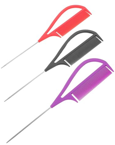 minkissy Lot de 3 Peignes à Queue de Rat Violet Noir Rouge 18 Cm pour Séparation Précise Coiffure Salon Professionnel et Tressage