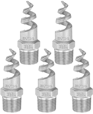 QUARKZMAN 5 Stück Spiralkegel-Düsen PT 3/8 Männlich 304 Edelstahl Staubentfernungs-Sprüher Zerstäubungs-Sprinkler Für Gartenbewässerung Brandschutz Gas-Kühlung Silber
